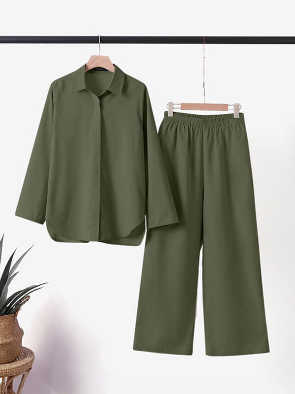 Cotton and hemp long sleeve shirt pants 2 piece suit