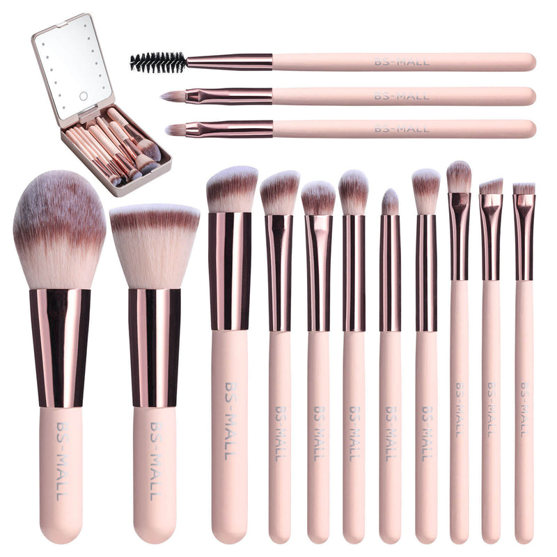 Portable Makeup Brush Set - 14 Pcs with Mirror