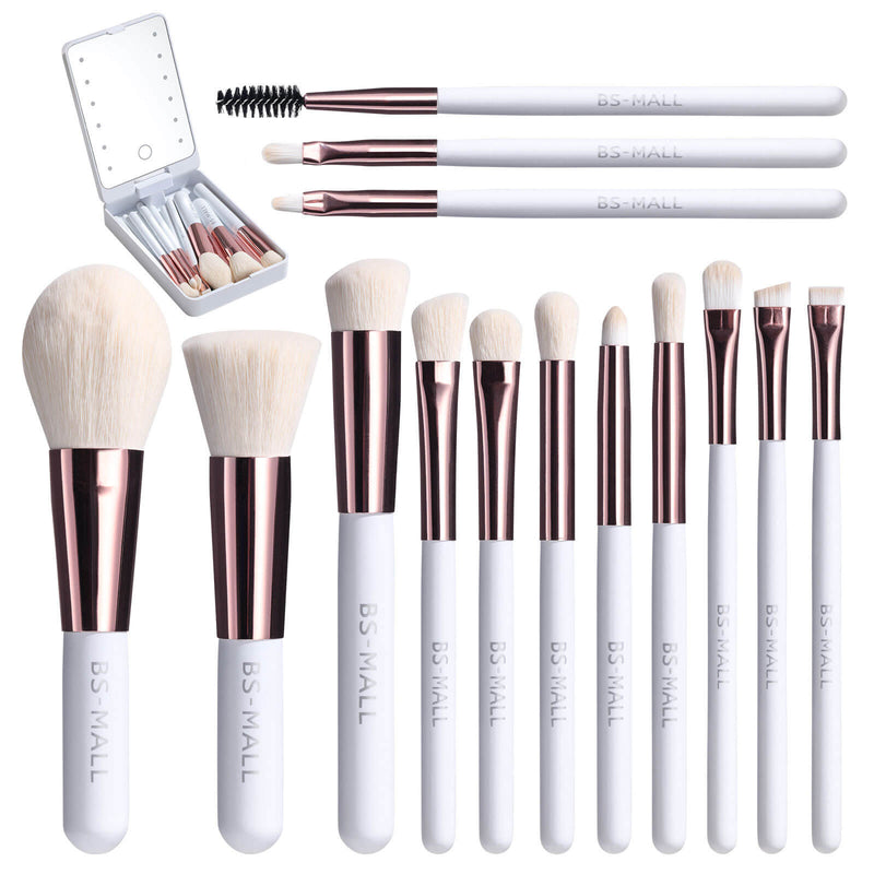 Portable Makeup Brush Set - 14 Pcs with Mirror