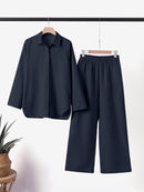 Cotton and hemp long sleeve shirt pants 2 piece suit