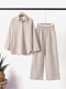 Cotton and hemp long sleeve shirt pants 2 piece suit