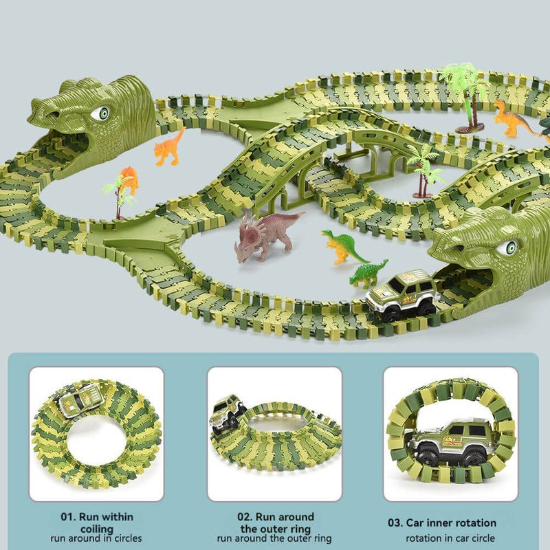 لعبة بناء مسارات سباق الديناصور للأطفال الحجم الكبير 168 قطعة