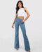 High Waisted Crossover Pocket Washed Stretchy Knit Casual Super Flare Jeans