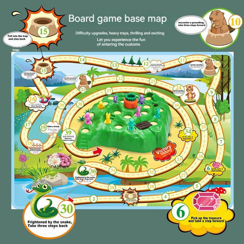 Children's tortoise and hare cross-country race interactive tabletop game